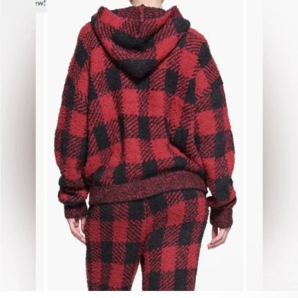 ♥️SKIMS COZY KNIT UNISEX HOODIE BUFFALO CHECK BRICK ONYX 4X/5X - Picture 6 of 8